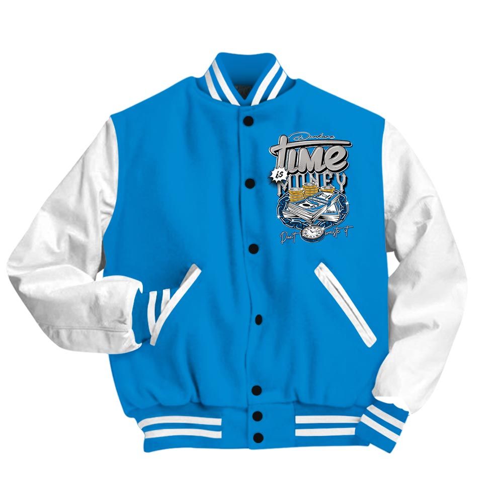 Varsity Jacket To Match Varsity Time Is Money, Military Blue 4s Baseball - To Match Sneaker Industrial Blue 4s Graphic Tee 1904 HDT