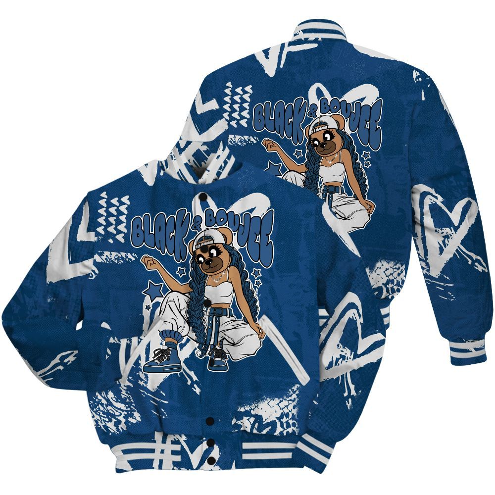 Varsity Jacket To Match High OG Midnight Navy 1s Shirt - Boujee Girls Bear Heart Grunge All Over Print