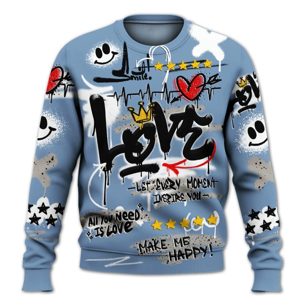 Sweatshirt To Match University Blue 4s - Happy Love Beats Graffiti Streetwear All Over Print