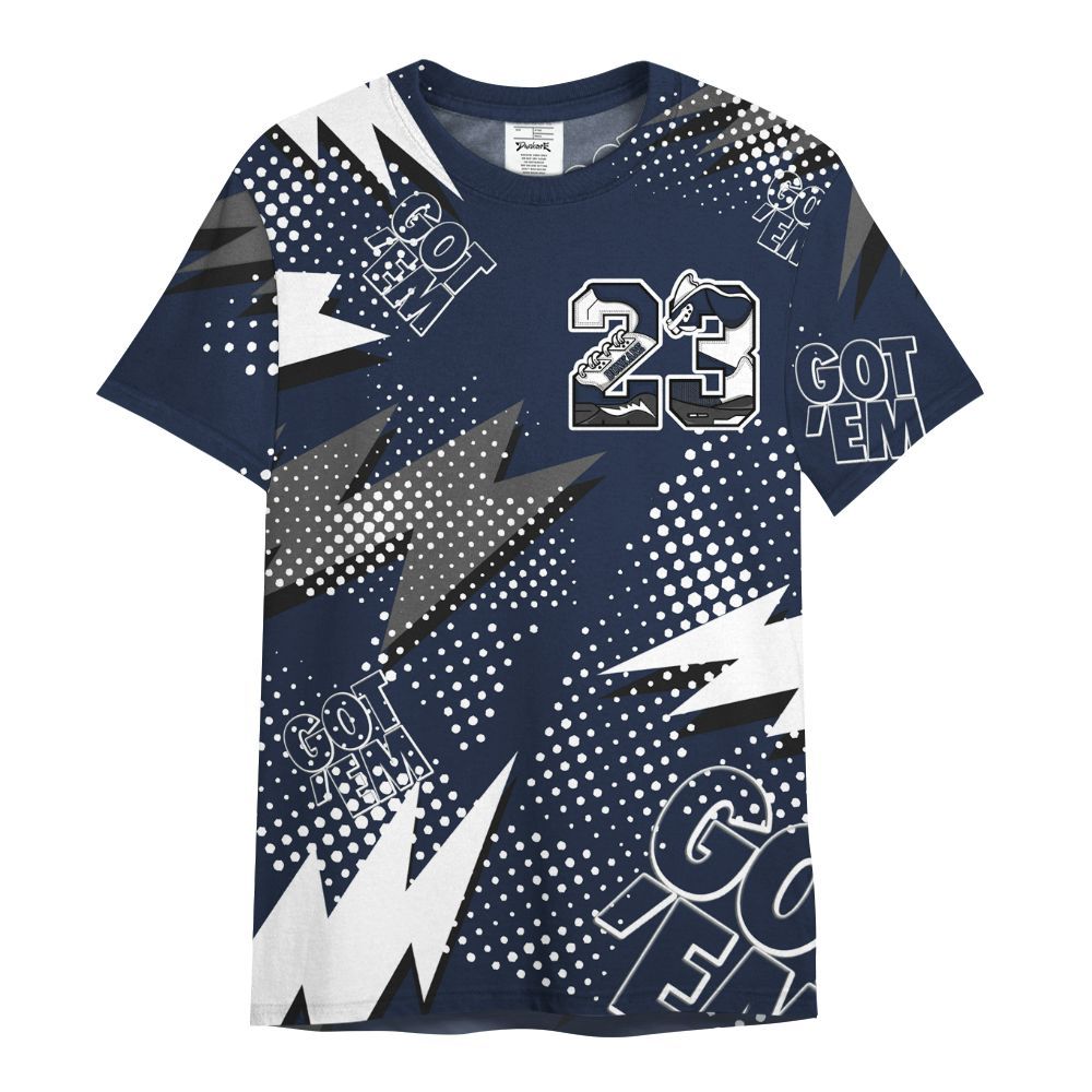 Shirt To Match Dunk Low White Midnight Navy - Custom Name Number 23 5s All Over Print