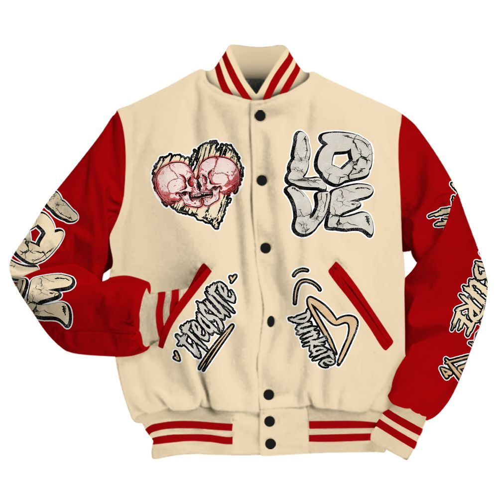 Varsity Jacket To Match Dunk Low Strawberry Waffle - Skull Bear All Over Print