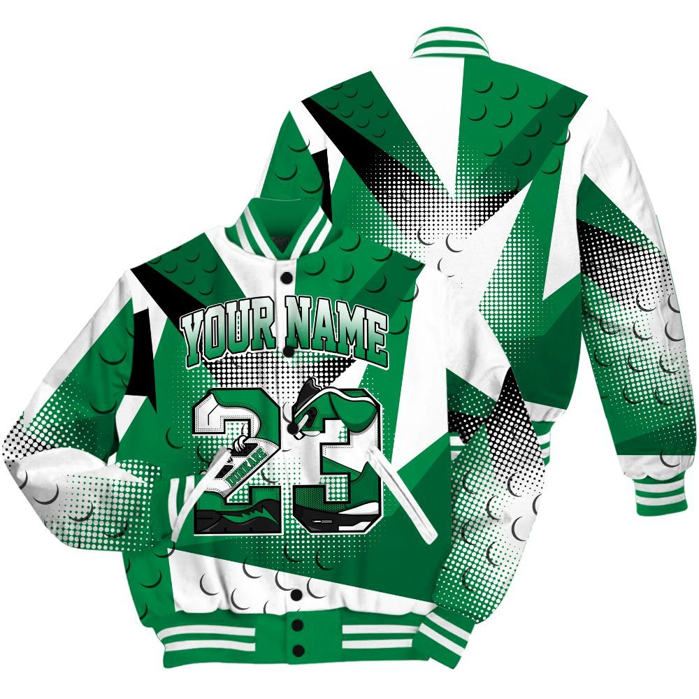 Varsity Jacket To Match Mid Lucky Green 1s Shirt, Poly Custom Name Number 23 5s All Over Print