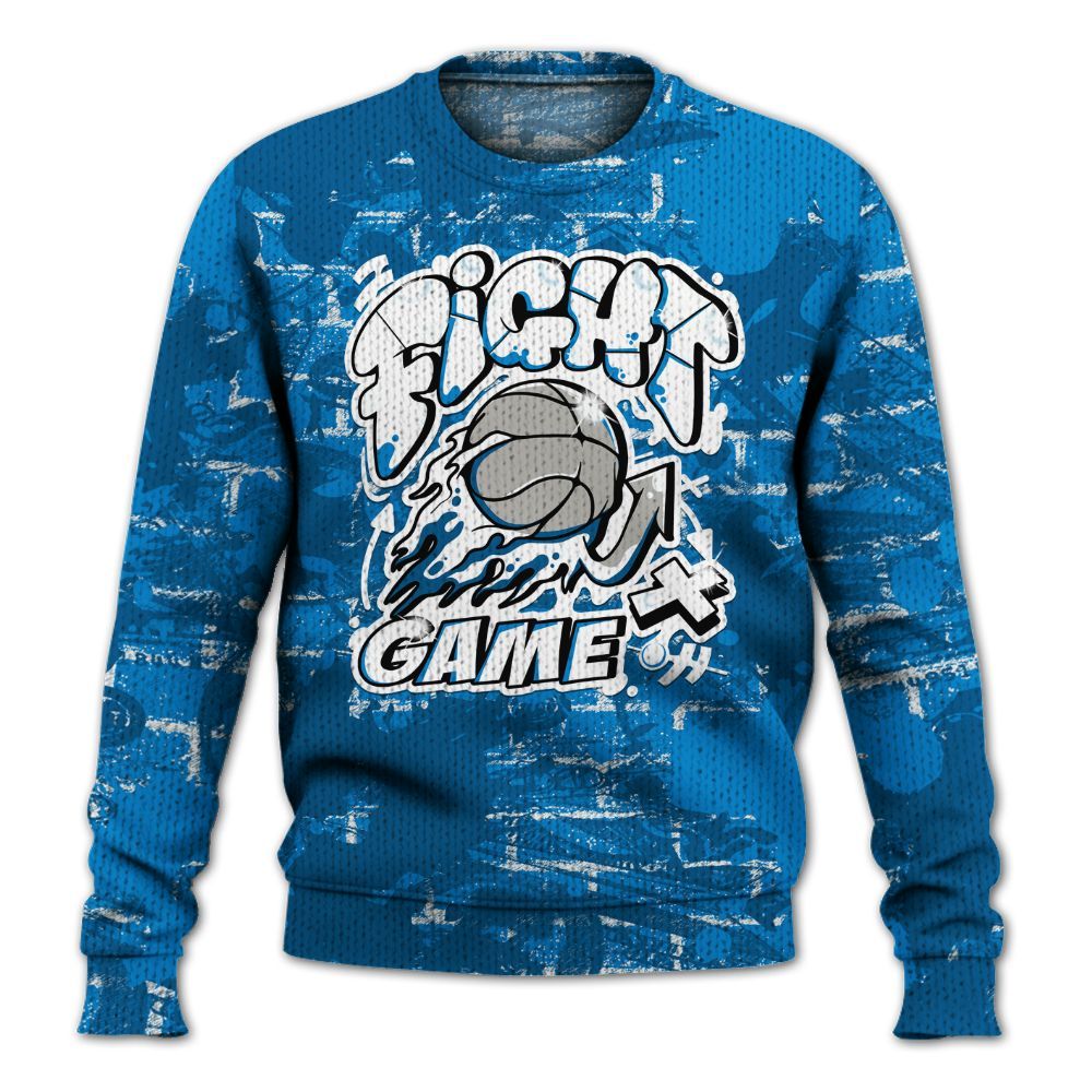 Knitted Sweater To Match Industrial Blue 4s - Fighter Games Graphic Street Art