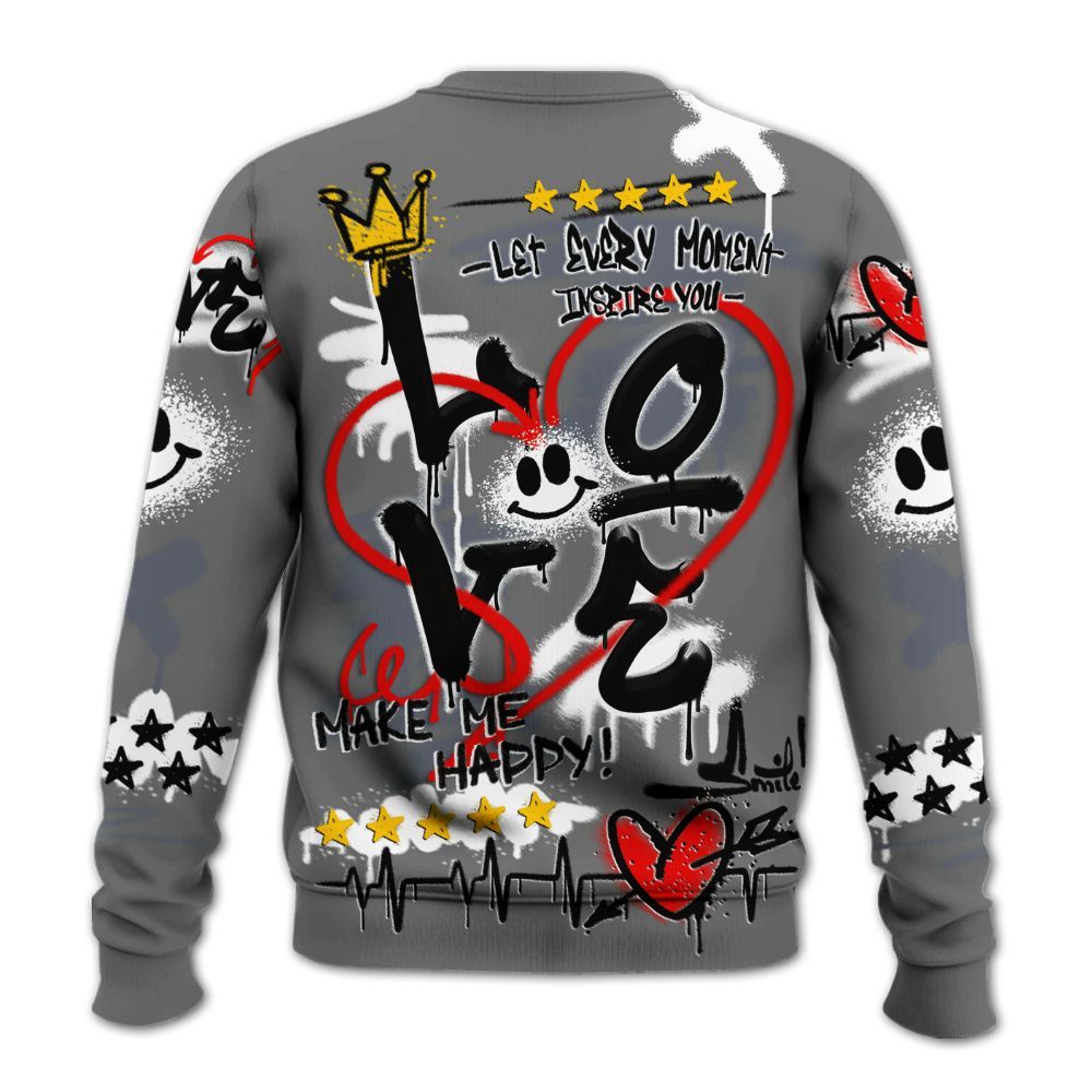 Sweatshirt To Match Cool Grey 6s - Happy Love Beats Graffiti Streetwear All Over Print