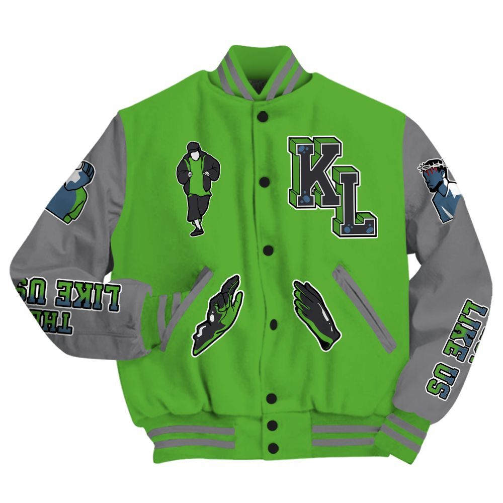 Varsity Jacket To Match Retro Green Bean 5s - Dislike Us Graphic All Over Print