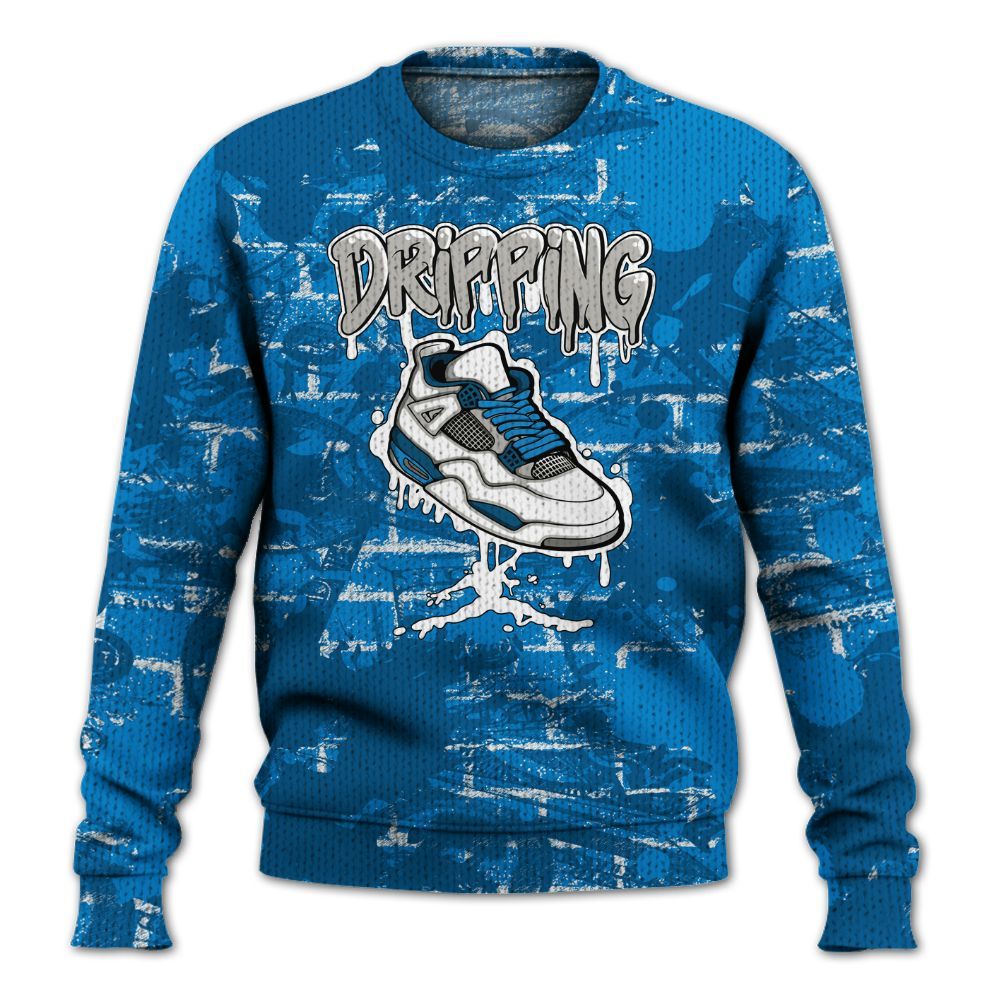 Knitted Sweater To Match Industrial Blue 4s - Dripping Shoe 4S Graphic Street Art