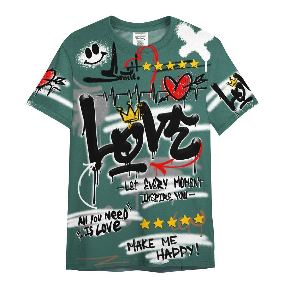 Shirt To Match Low OG Oxidized Green 1s - Happy Love Beats Graffiti Streetwear All Over Print