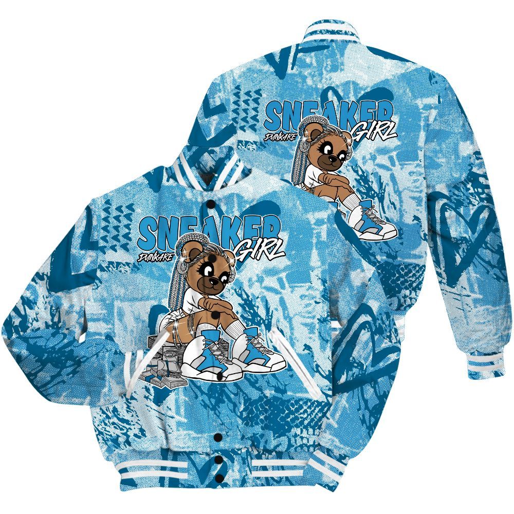 Varsity Jacket To Match Powder Blue 9s Shirt - Sneaker Girl Bear Heart Grunge All Over Print