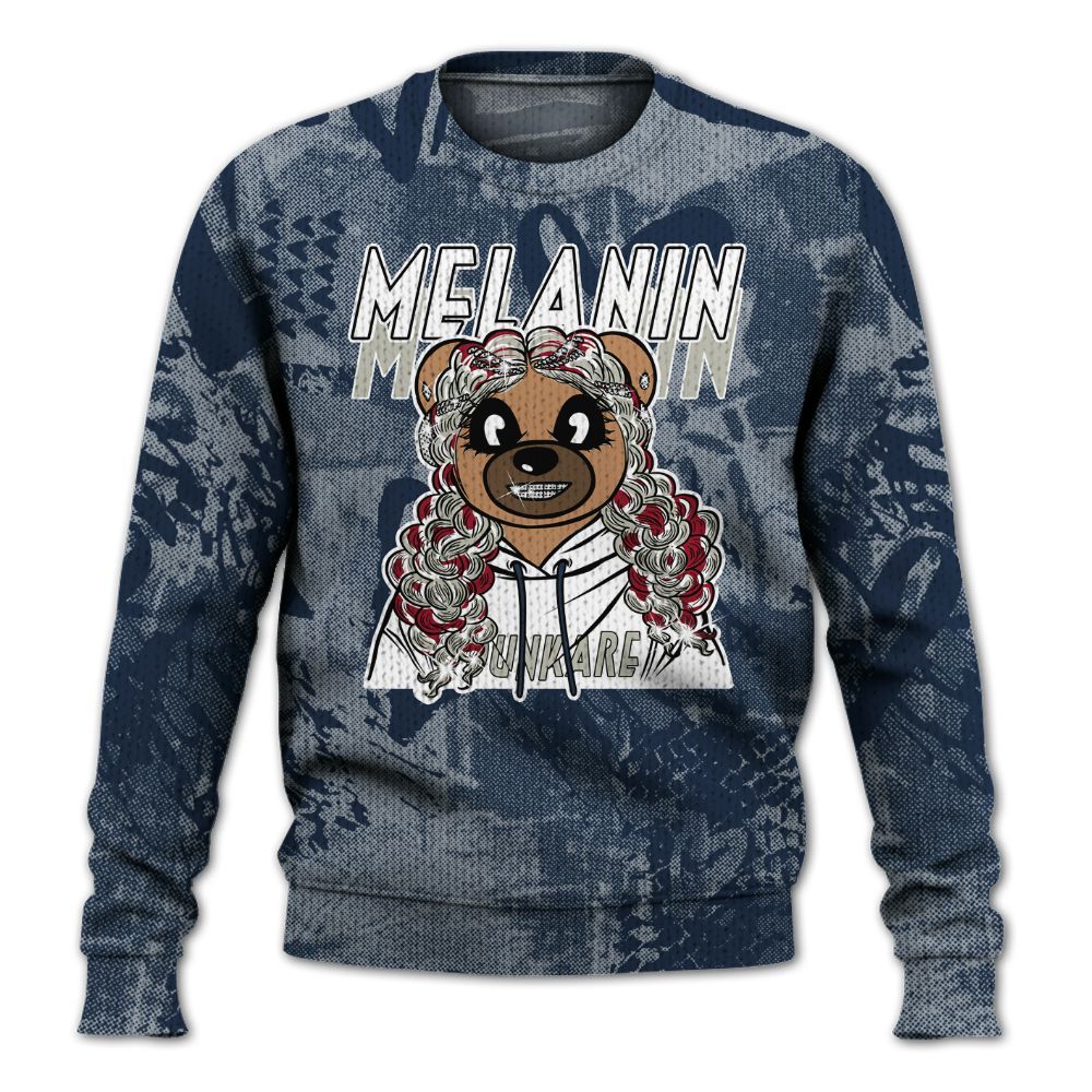 Knitted Sweater To Match White Midnight Navy 6s - Pigments Bear Heart Grunge