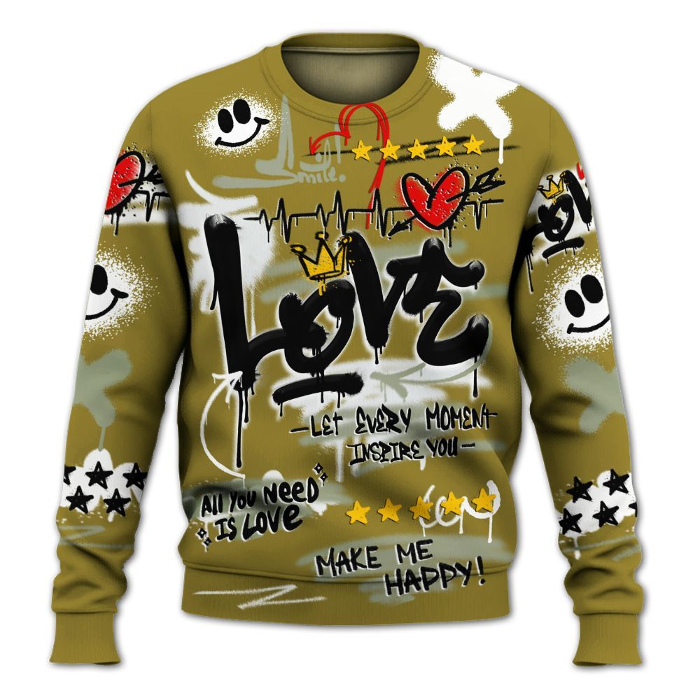 Sweatshirt To Match Air Flightposite Metallic Gold - Happy Love Beats Graffiti Streetwear All Over Print