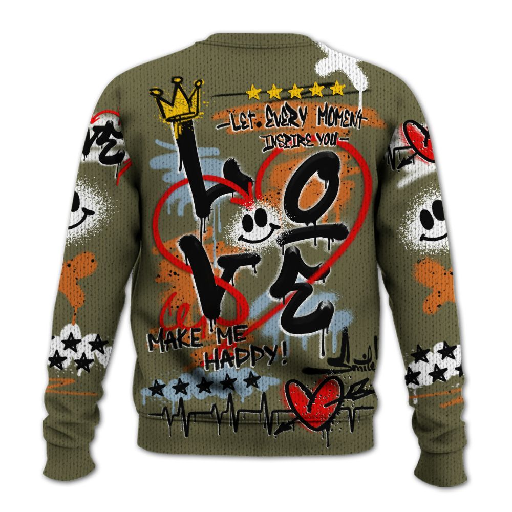Knitted Sweater To Match Olive 5s - Happy Love Beats Graffiti Streetwear