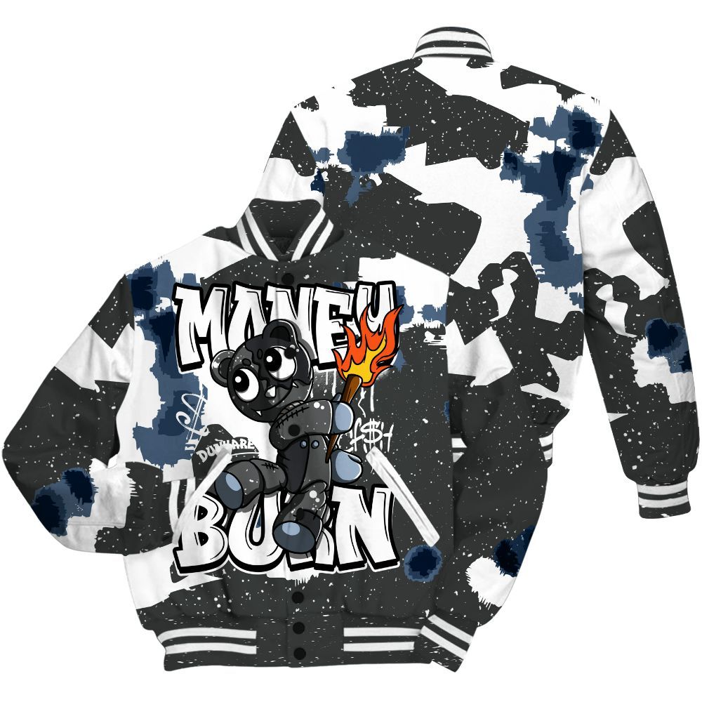 Varsity Jacket To Match Reverse Black White 6s - Money Burn Retro All Over Print