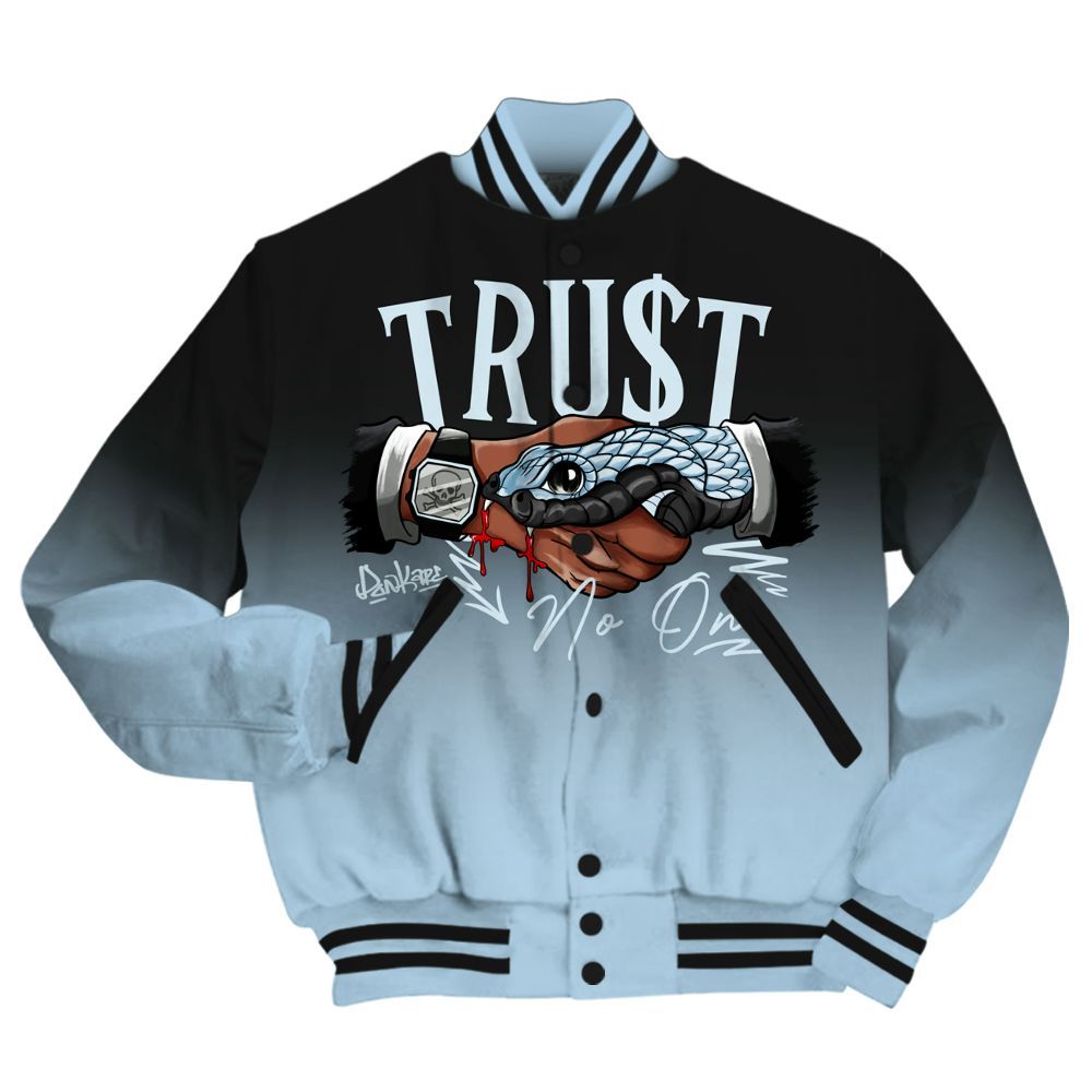 Varsity Jacket To Match Foamposite One Psychic Blue - Trust No One Drip All Over Print
