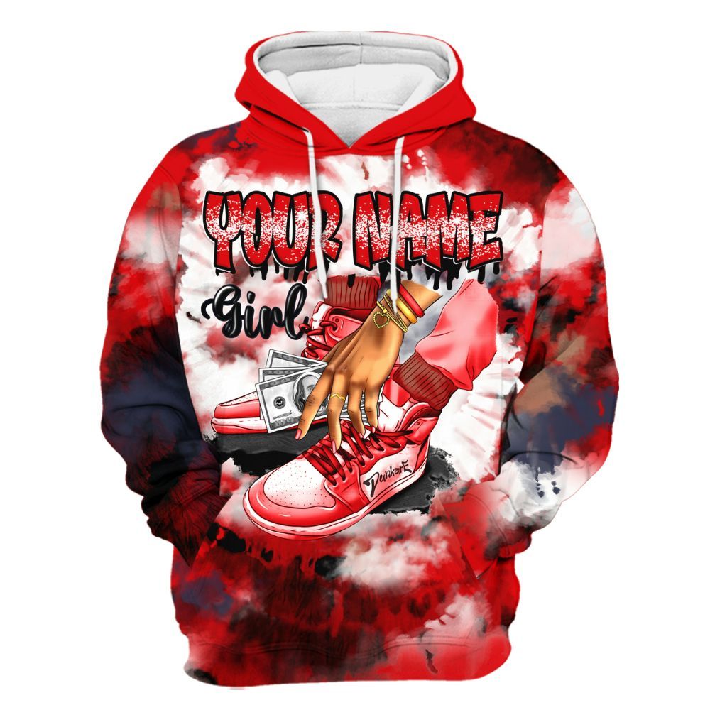 Hoodie To Match Low OG Howard Bison 1s Varsity Jacket, Custom Name SNEAKER Girl Money Drip Tie Dye All Over Print