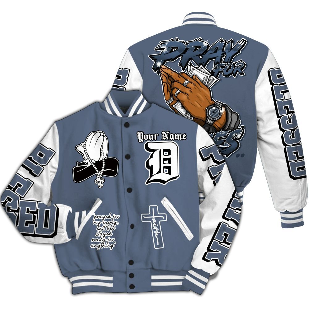 Varsity Jacket To Match Low Diffused Blue 11s - Prayed For Enemies Graphic Custom Name All Over Print