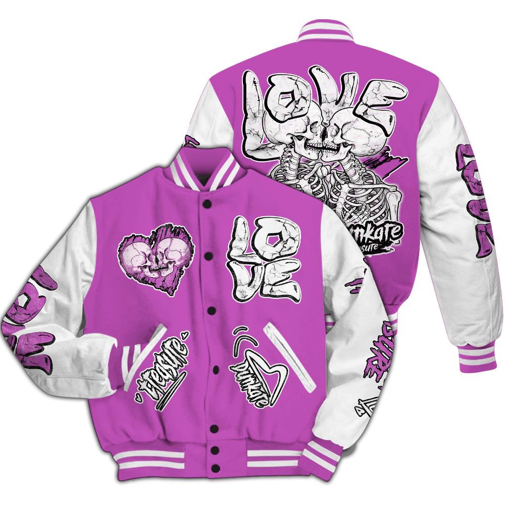 Varsity Jacket To Match Hyper Violet 4s - Skull Bear All Over Print