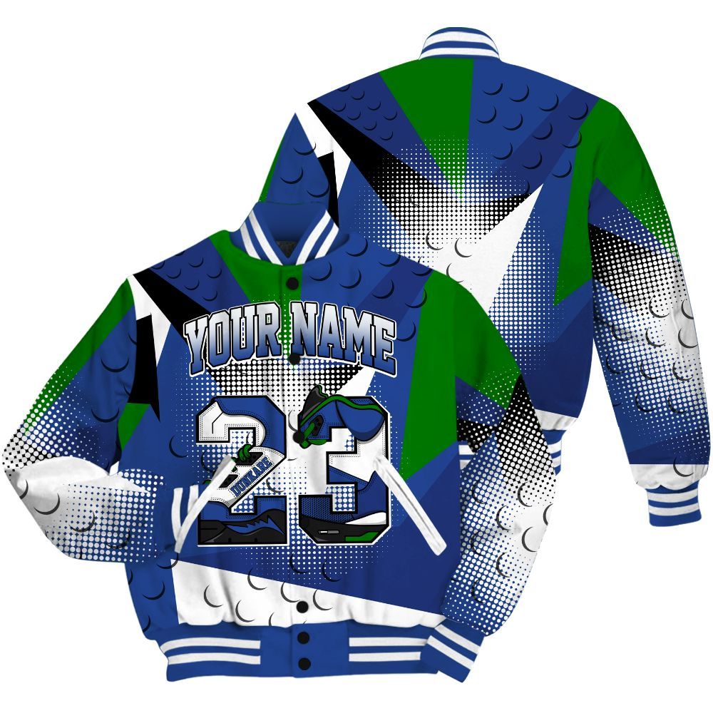 Varsity Jacket To Match Retro Hyper Royal 13s Shirt, Poly Custom Name Number 23 5s All Over Print