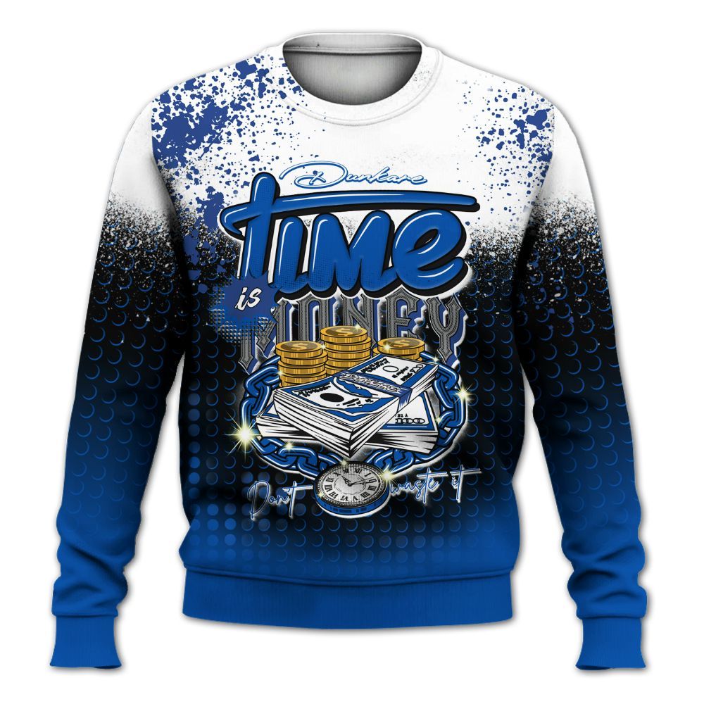 Sweatshirt To Match Racer Blue 5s - Halftone Time Is Money All Over Print