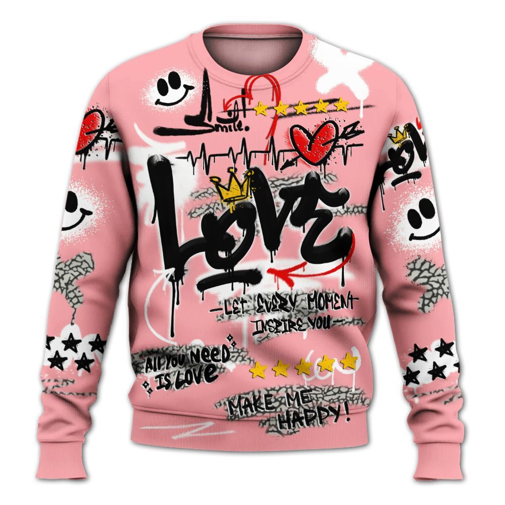 Sweatshirt To Match Retro Wings 3s - Happy Love Beats Graffiti Streetwear All Over Print