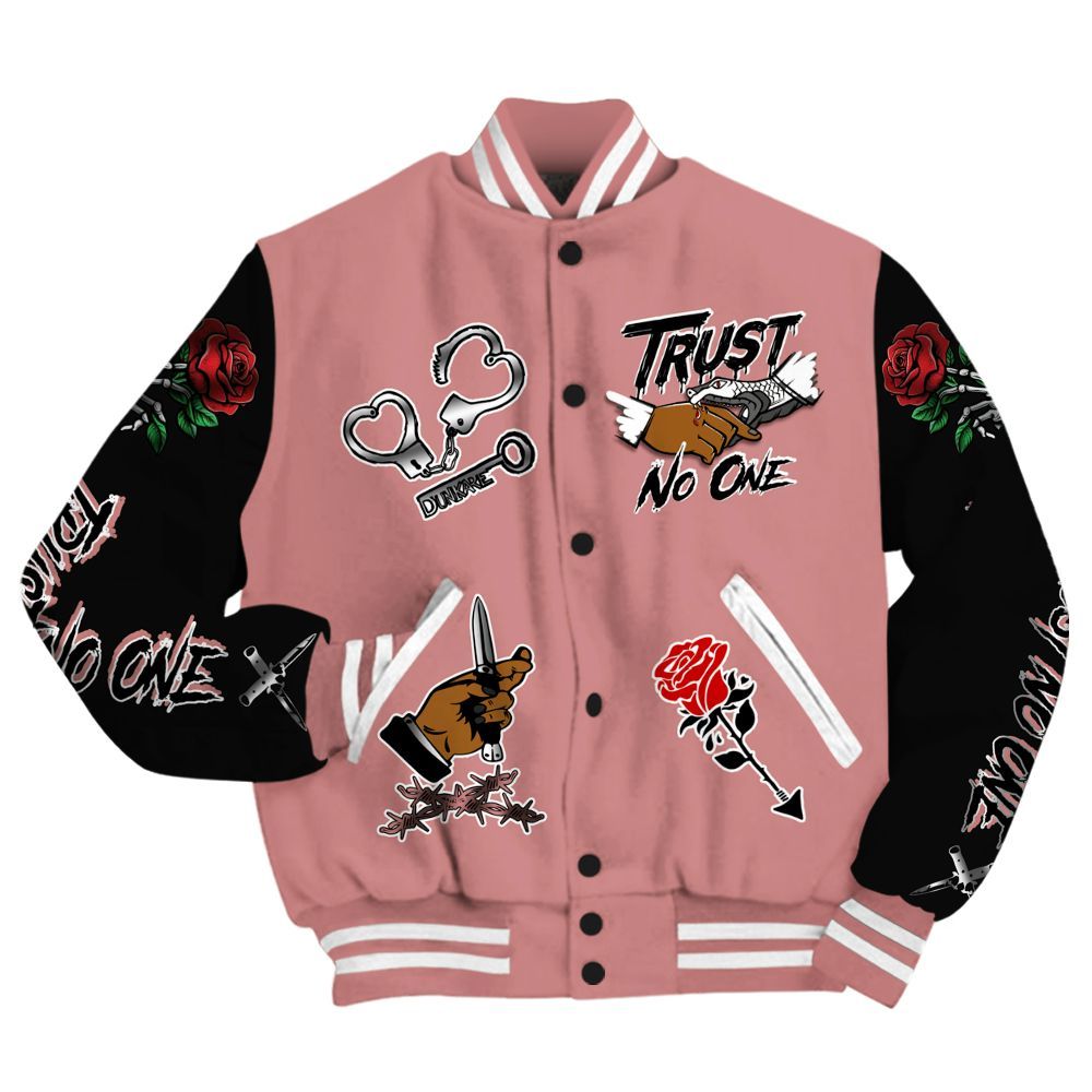 Varsity Jacket To Match Low OG Rust Pink 1s - Trust No One Dripping All Over Print