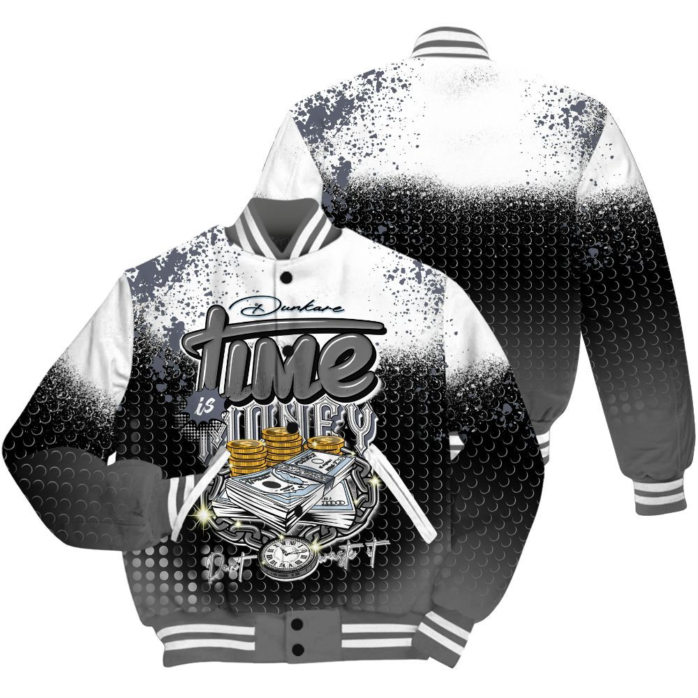 Varsity Jacket To Match Cool Grey 6s Shirt, Halftone Time Is Money All Over Print