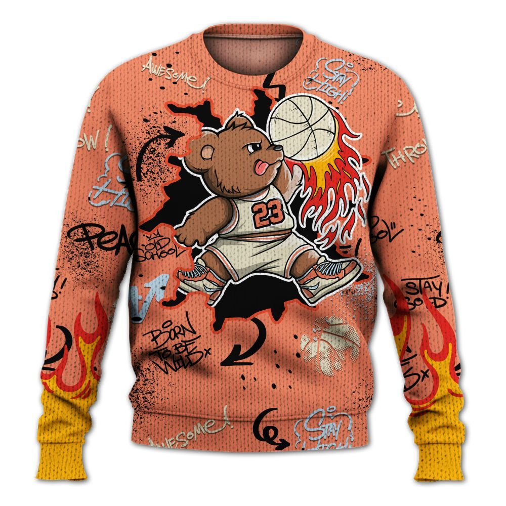 Knitted Sweater To Match DJ Khaled Crimson Bliss 5s - Number 23 Basketball Bear Custom Name