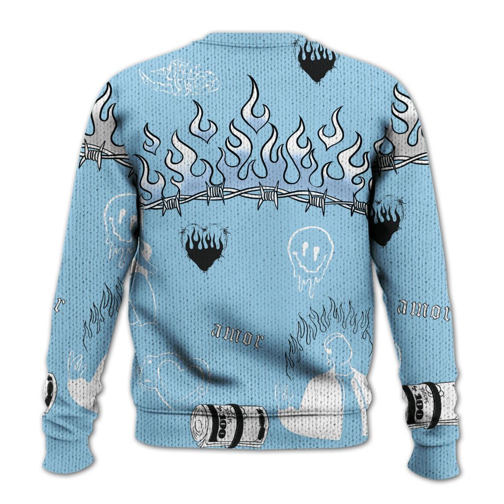 Knitted Sweater To Match Legend Blue 11s - Trust No One Graphic