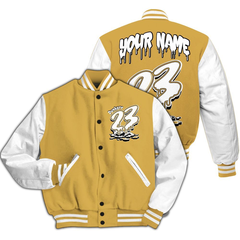 Varsity Jacket To Match Retro Light Ginger 14s - Custom Name 23 Drip All Over Print
