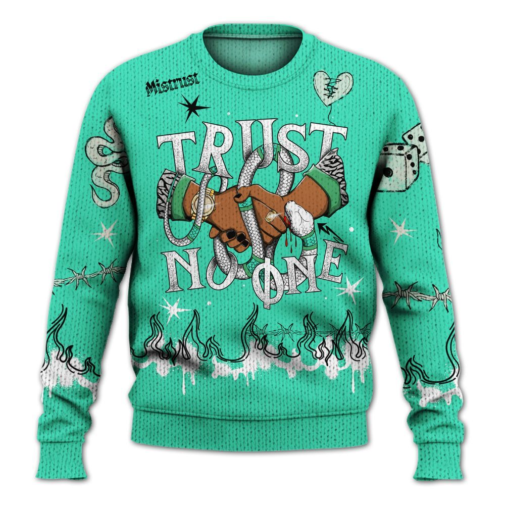 Knitted Sweater To Match Black Green Glow 3s - Trust No One Snake-Bite Doodle Crayon