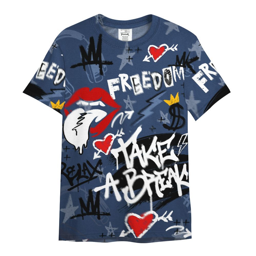 Shirt To Match Low 85 Metallic Blue 1s - Take Break Freedom Graffiti Streetwear All Over Print