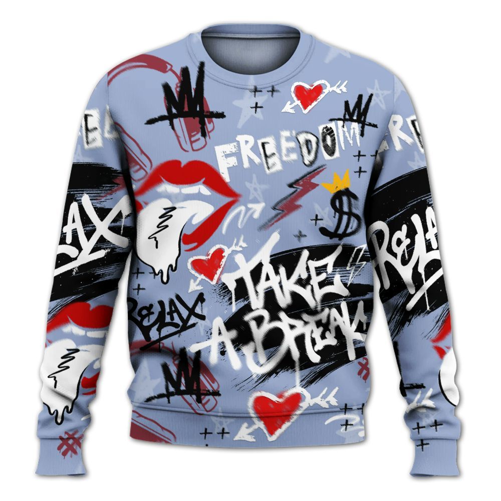 Sweatshirt To Match Black Metallic 5s - Take Break Freedom Graffiti Streetwear All Over Print