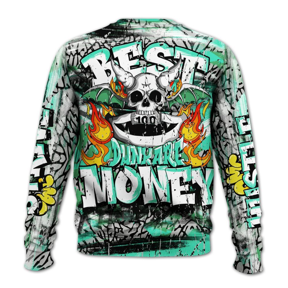 Sweatshirt To Match Black Green Glow 3s - Money Skull Smile Fire Green Glow 3s All Over Print