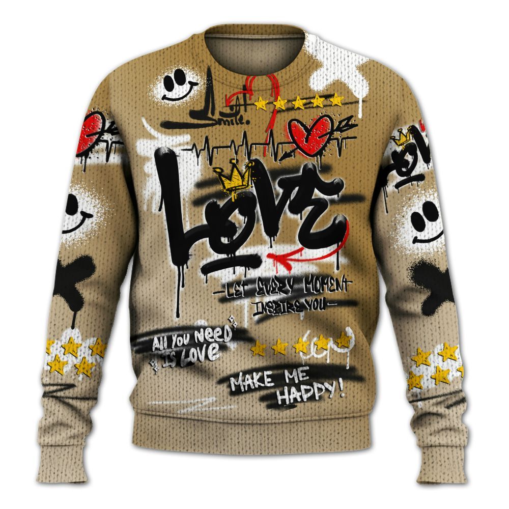 Sweater To Match Max 96 Low Black White Gold - Happy Love Beats Graffiti Streetwear Graphic