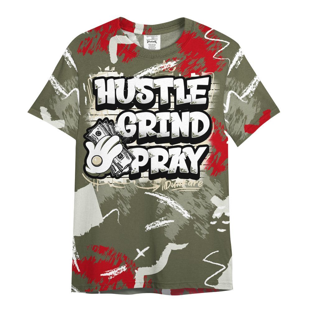 Shirt To Match Low OG Medium Olive 1s - Hustle Grind Pray Retro All Over Print