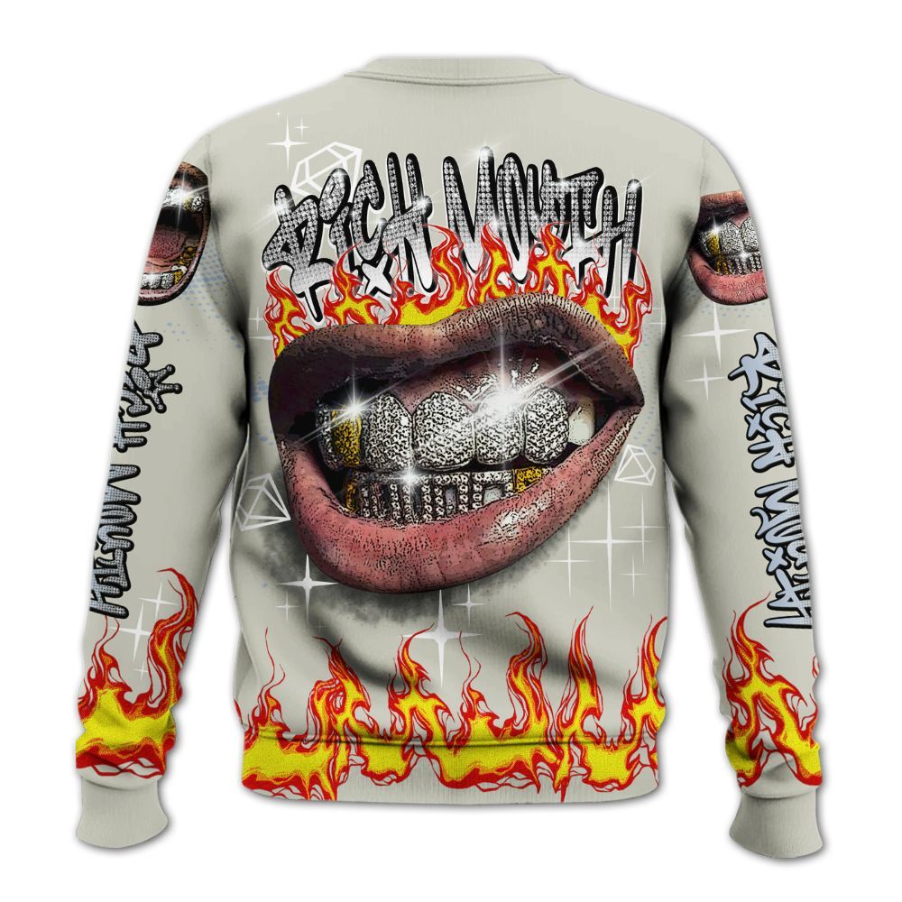Sweatshirt To Match Low OG Wolf Grey 1s - Rich Mouth Fire Rap Retro 90s All Over Print