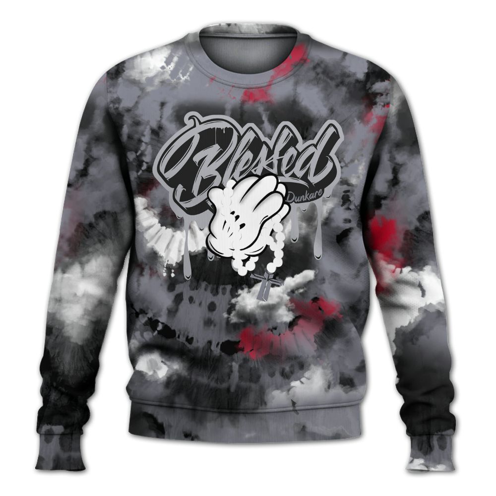Sweatshirt To Match Retro Black Flint 13s - God Blessed Tie Dye All Over Print