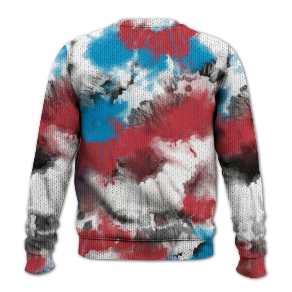 Knitted Sweater To Match High OG University Red Dark Powder Blue 1s - Tie Dye FK Around Find Out