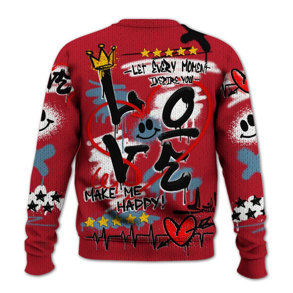 Knitted Sweater To Match Retro Raging Bull 5s - Happy Love Beats Graffiti Streetwear