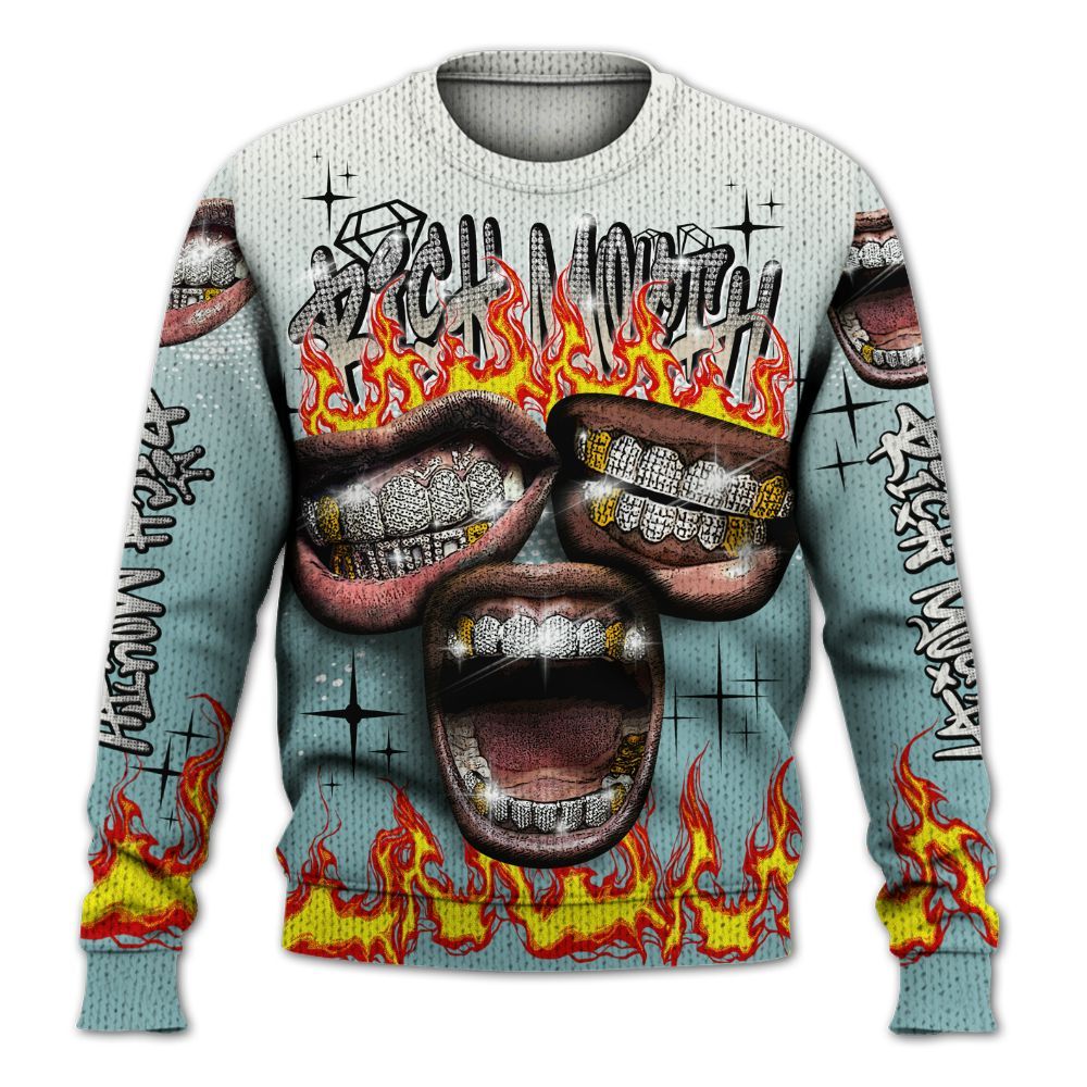 Knitted Sweater To Match Dunk Low Glacier Blue Pale Ivory - Rich Mouth Fire Rap Retro 90s