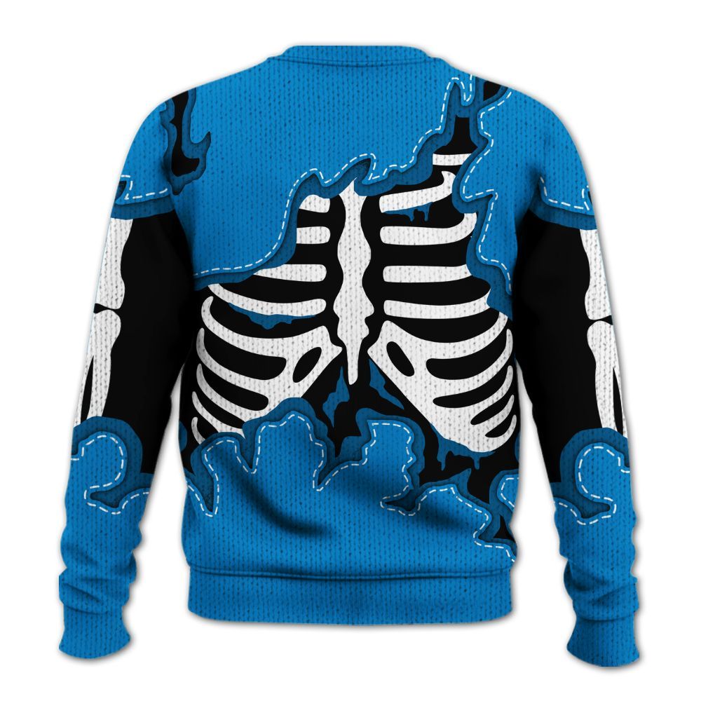 Knitted Sweater To Match Industrial Blue 4s - Skeleton Smiley Face Military Blue 4s