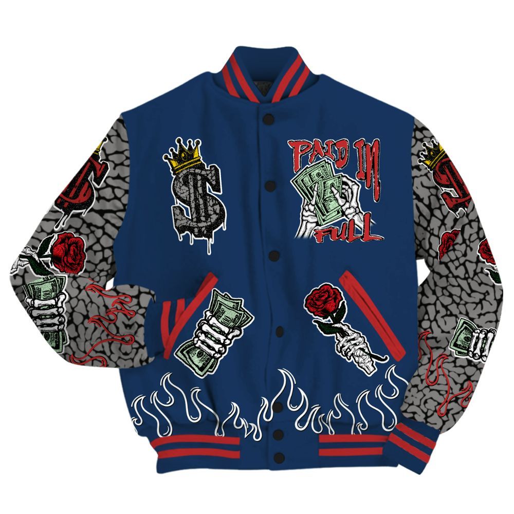 Varsity Jacket To Match SP Sport Royal 3s - Fire Everybody Paid In All Over Print