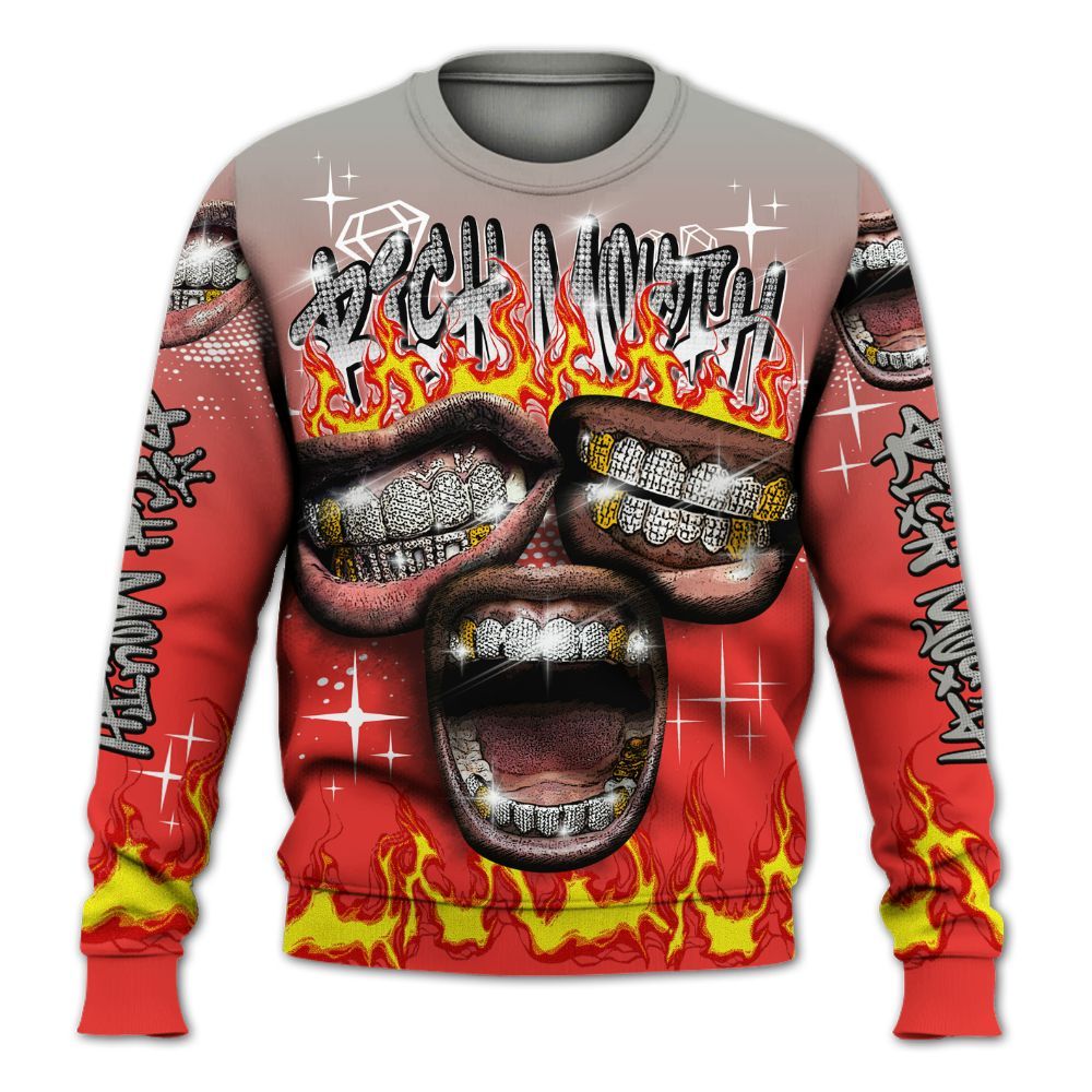Sweatshirt To Match Vomero 5 Bright Crimson - Rich Mouth Fire Rap Retro 90s All Over Print