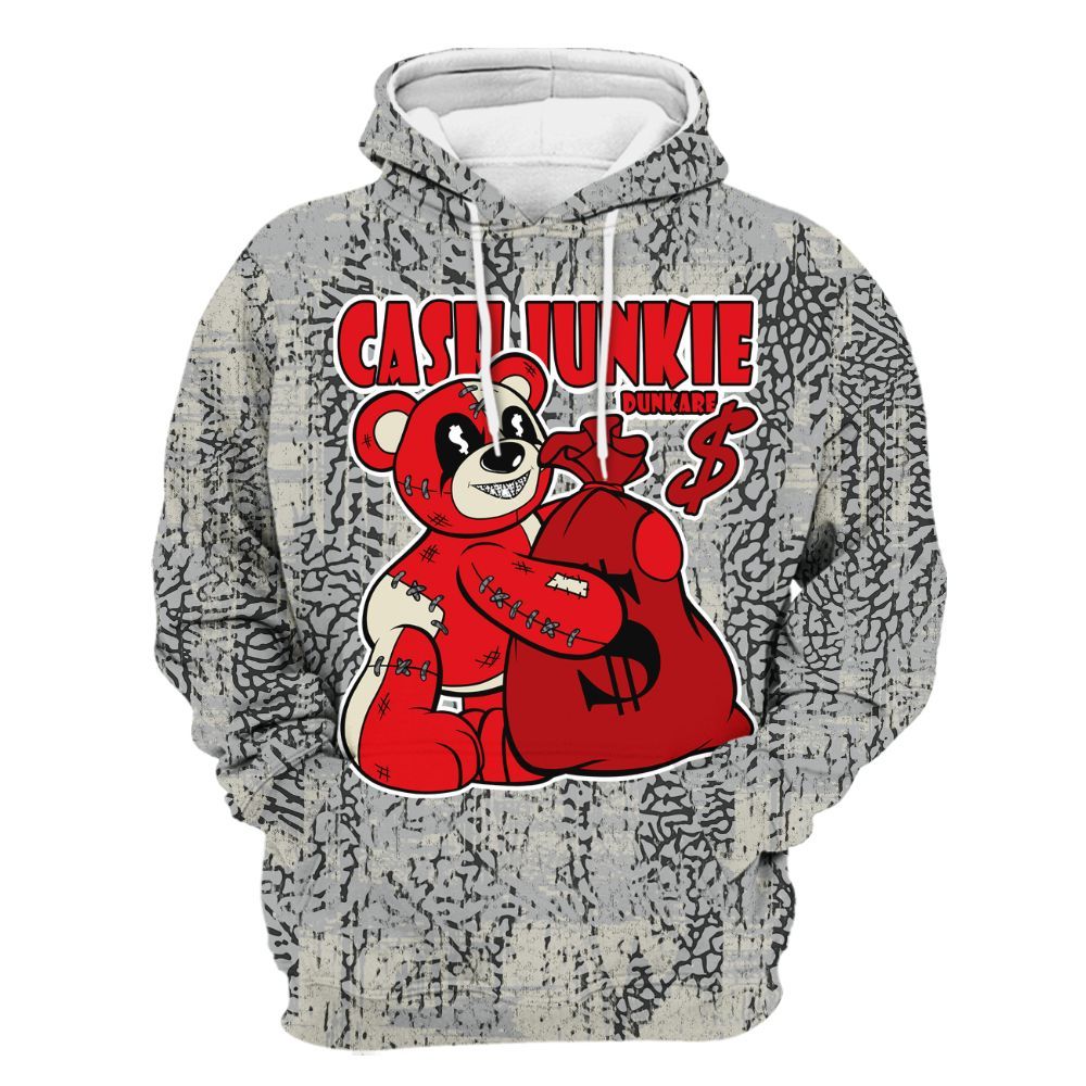 Hoodie To Match Cement Grey 3s - Cashs Junkie Bear Glitch Art All Over Print