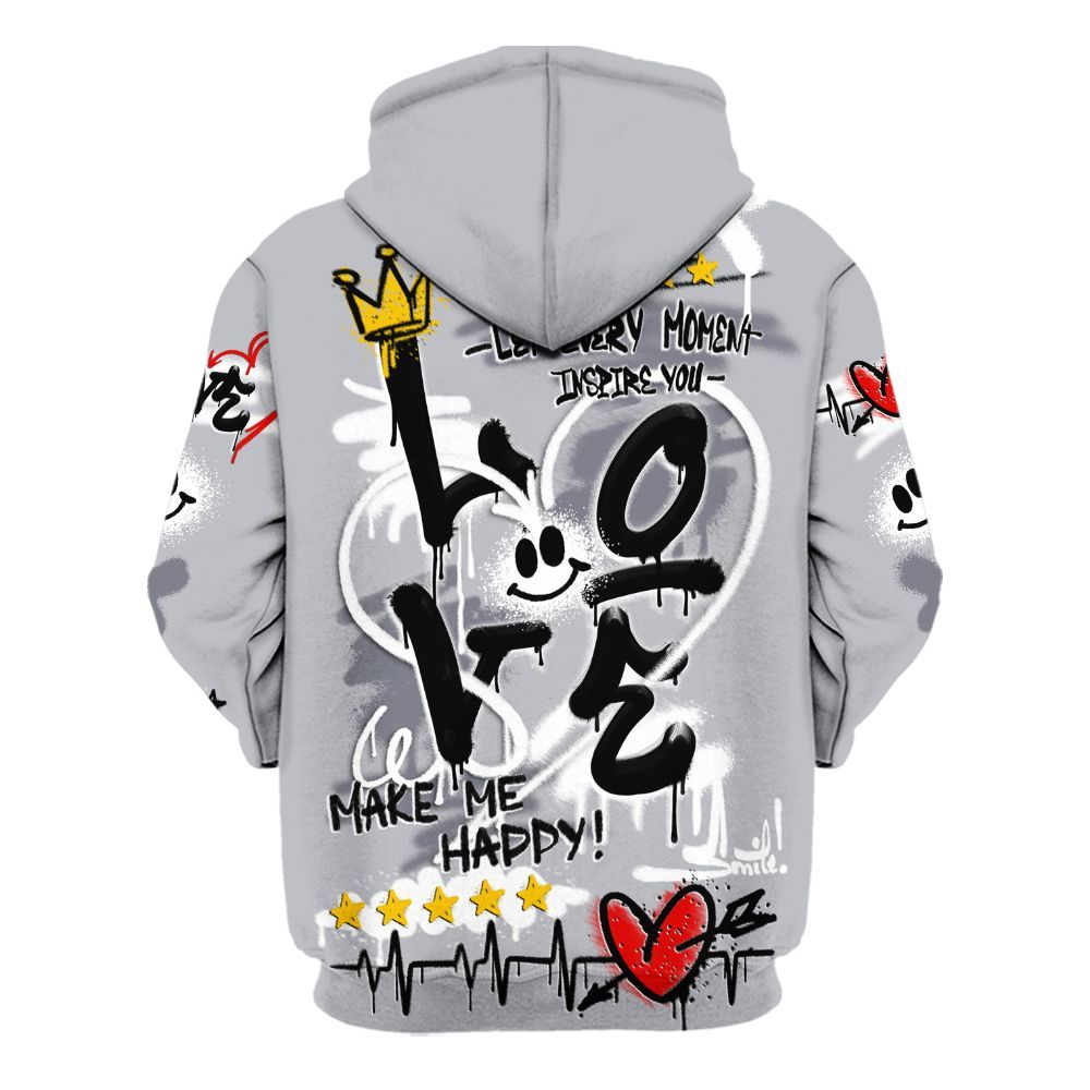Hoodie To Match Low Cement Grey 11s - Happy Love Beats Graffiti Streetwear All Over Print