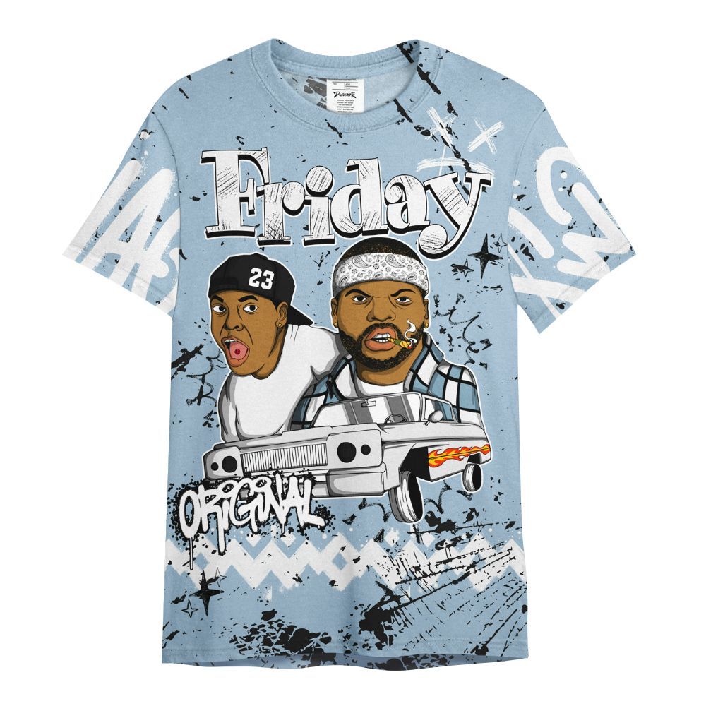 Shirt To Match Mid Ice Blue 1s - Friday Sneaker Crayon All Over Print