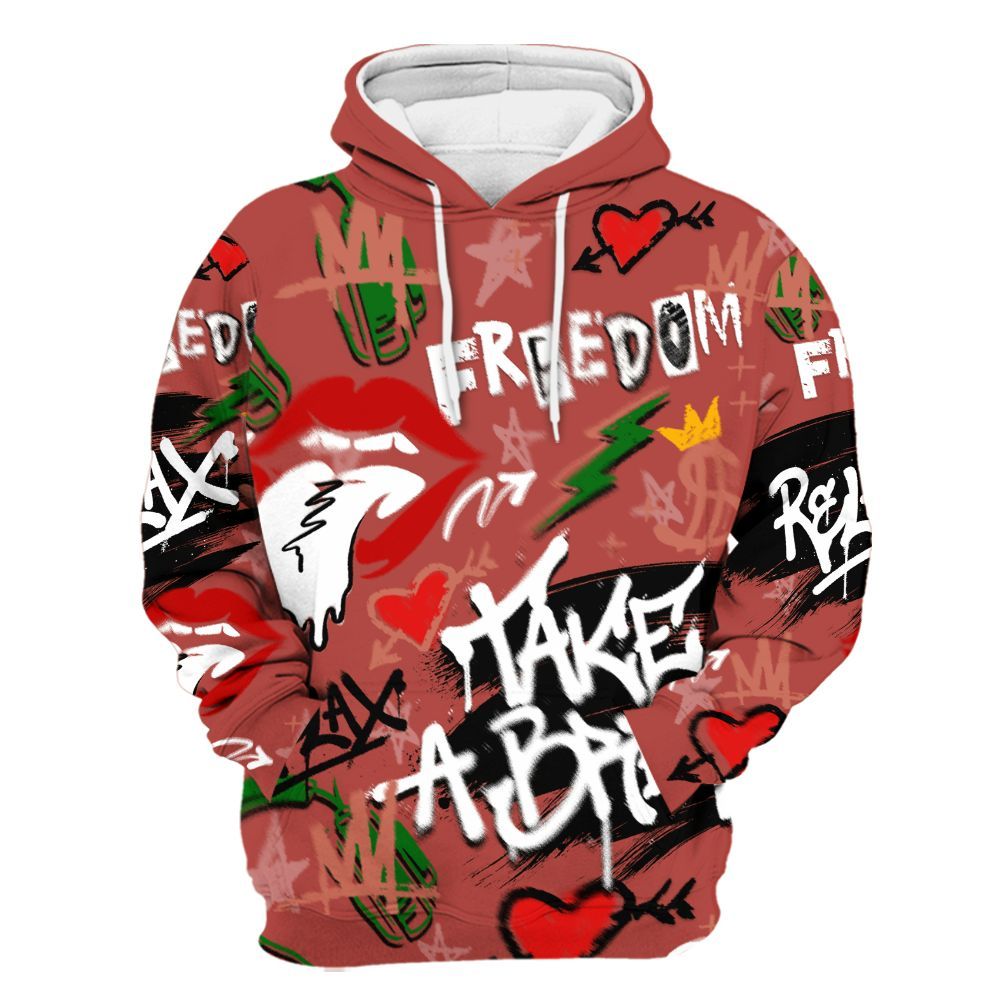 Hoodie To Match Dune Red 13s - Take Break Freedom Graffiti Streetwear All Over Print