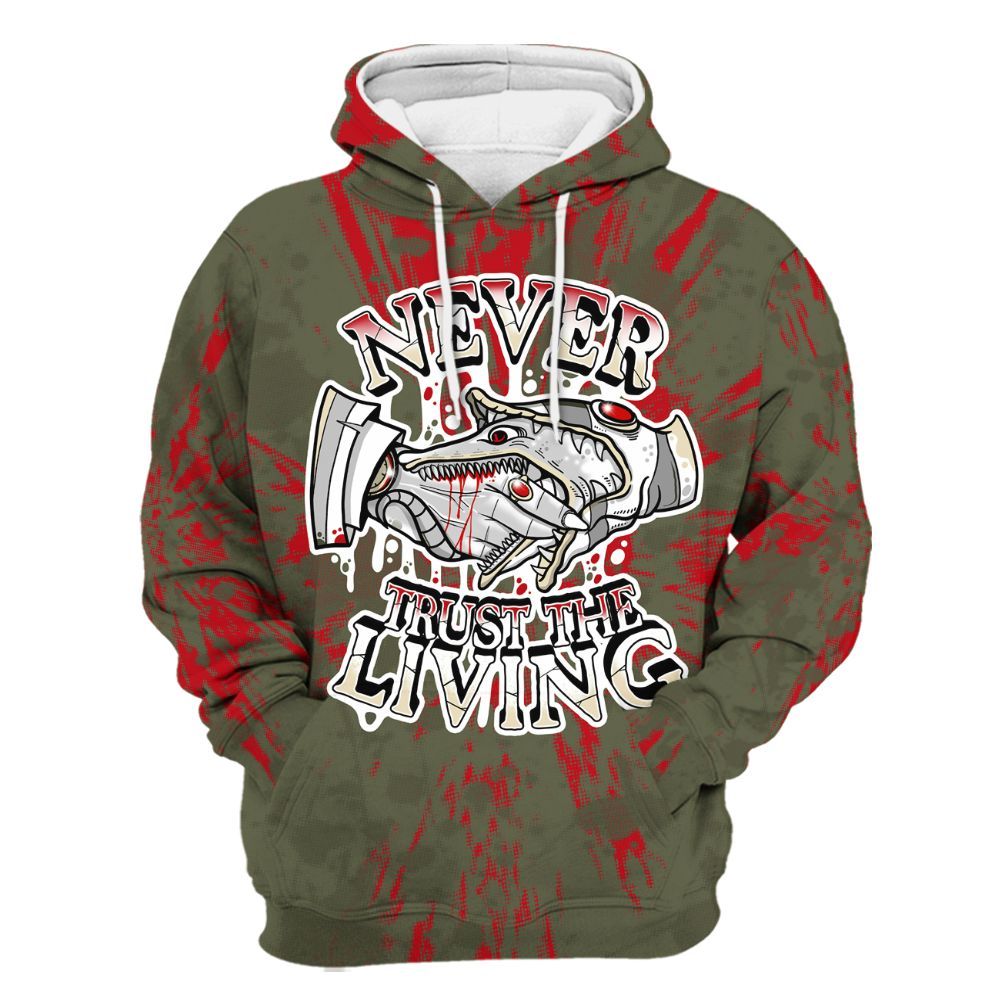 Hoodie To Match Travis Scott Low OG Medium Olive 1s - Never Trusting Living Graphic Halloween All Over Print