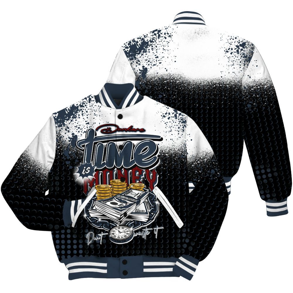 Varsity Jacket To Match Navy Blue 2024 6s Shirt, Halftone Time Is Money All Over Print