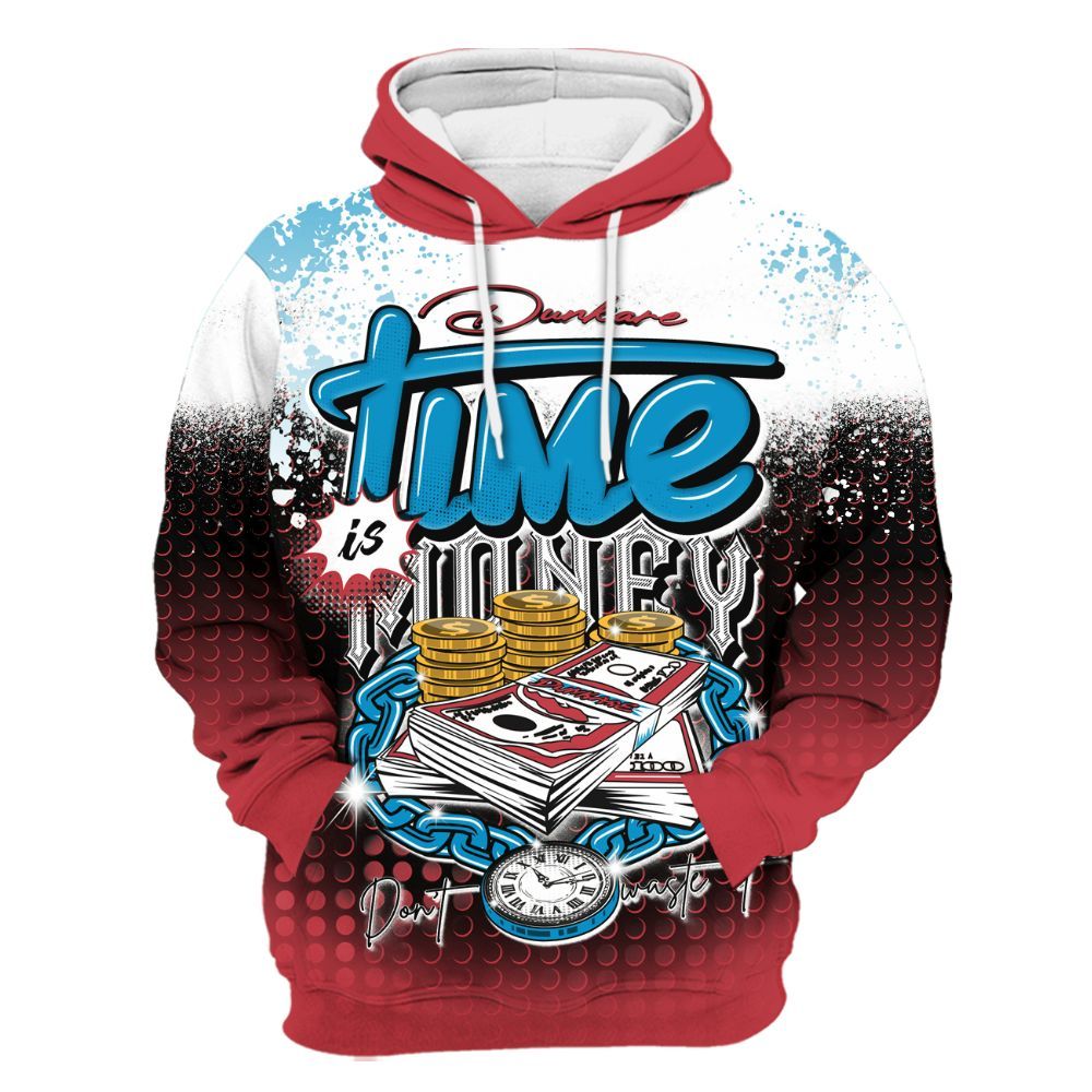 Hoodie To Match High OG University Red Dark Powder Blue 1s - Halftone Time Is Money All Over Print