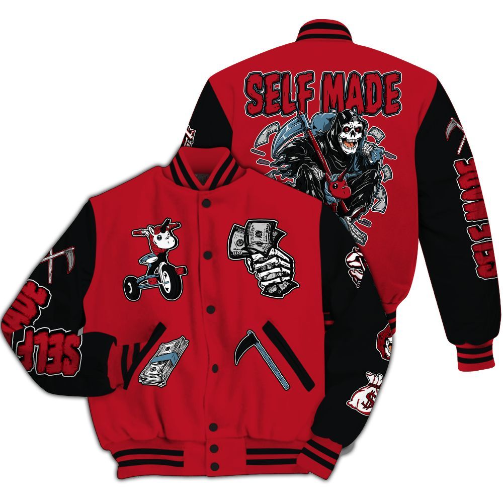Varsity Jacket To Match Retro Raging Bull 5s - Self Make Skeleton All Over Print